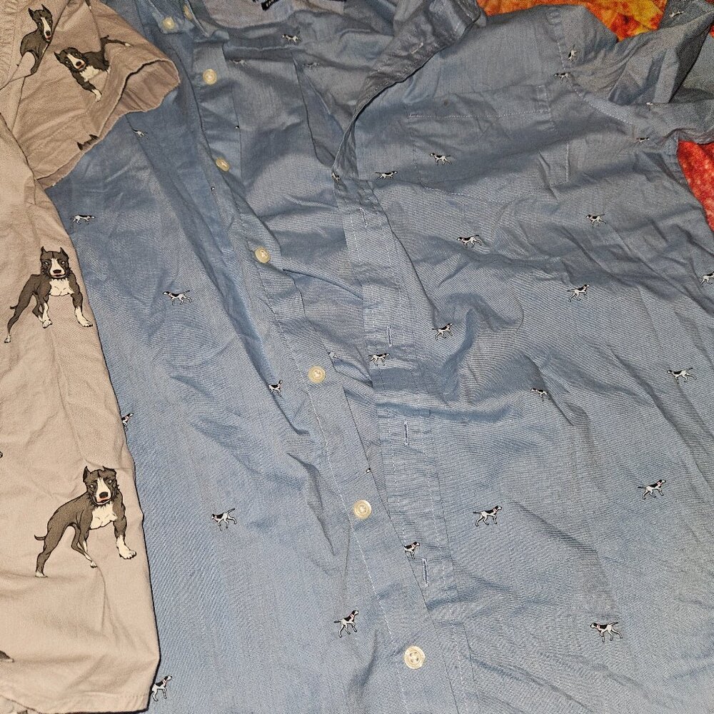 2 buttom up shirts cute with dog print
